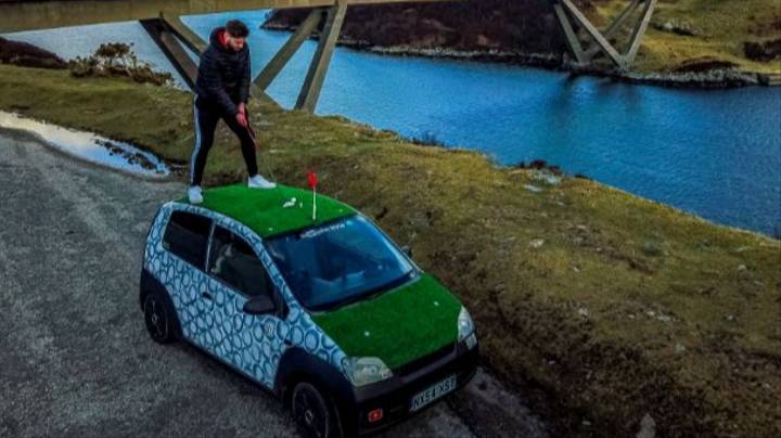 Golf Fanatic Gets Exercise During Lockdown Using Car Converted Into Driving Range