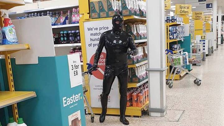 'Gimp Man Of Essex' Goes Shopping In Latex To Raise Money For Charity