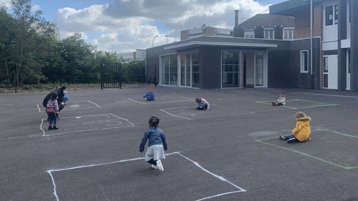 Photos Show Kids In France Returning To School And Being In Chalk Squares